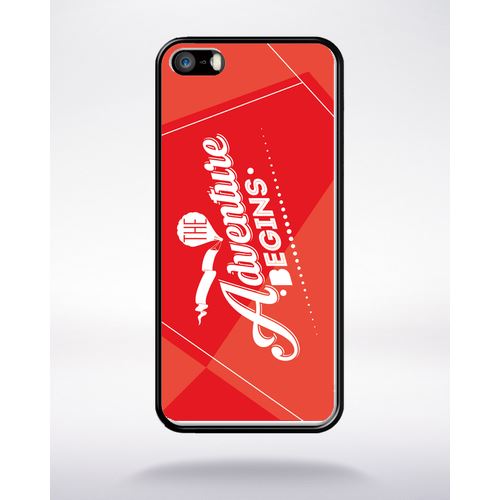 Coque the adventure begins fond rouge compatible apple iphone 5 bord noir silicone