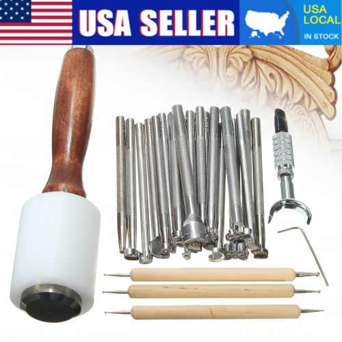25 pcs / ensemble manuel artisanat en cuir sculpture timbre marteau gaufrage biseau