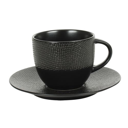 Tasse à thé et sous-tasse vésuvio noir 22 cl (lot de 6) - Table Passion - Noir - Grès