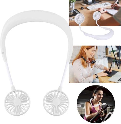 Vshop®Ventilateur Portable, Usb, Portable Nuque Rechargeable,Encolure, Refroidisseur D'Air À Double Tête Àvent 3 Vitesses (Blanc)