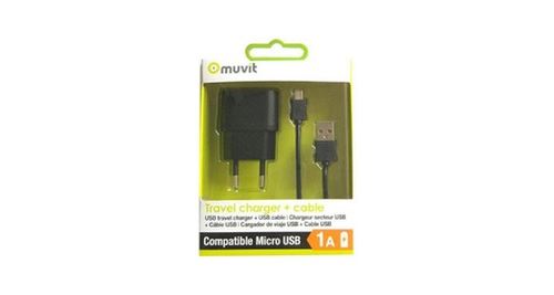 Muvit Spring Pack Chargeur Secteur 1usb 1a+câble Micro Usb 1m 1a Noir