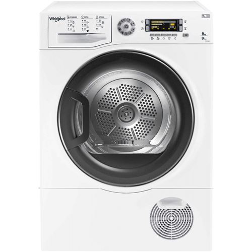 Whirlpool DELY9000 - Sèche-linge - indépendant - largeur : 59.5 cm - profondeur : 61 cm - hauteur : 85 cm - chargement frontal - blanc avec porte graphite