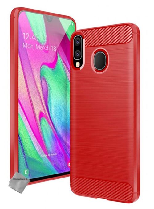 Housse etui coque silicone gel carbone pour Samsung Galaxy A40 avec verre trempe - ROUGE