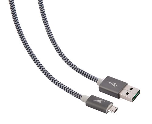 Câble 1.2m Micro USB reversible USB BLUESTORK tressé gris