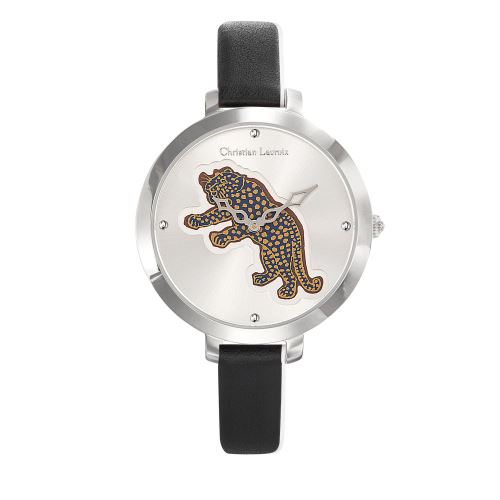 Montre Femme Christian Lacroix à Quartz Cadran Imprimé 38 mm Et Bracelet Noir En Cuir CLWE04