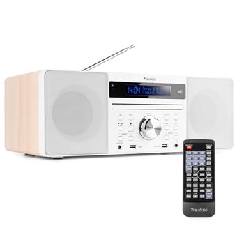 Radio Audizio Prato Dab+ Lecteur CD Bluetooth Ecran LCD Fonction Horloge Et Veille Télécommande Blanc - 1