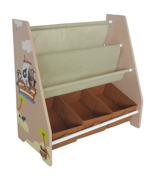 Kiddi Style les Enfants Bois Bibliothèque en toile motif pirate, étagère rangement pour enfant