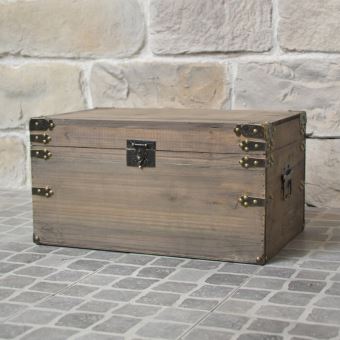 Coffre en Bois Style ancien Malle de Rangement Bois 55 cm ...