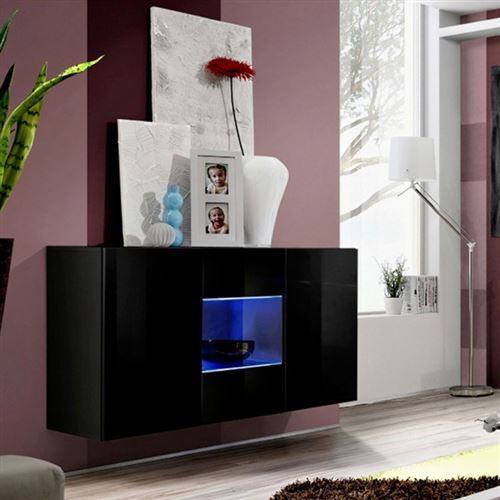 Paris Prix - Buffet 3 Portes Mural fly Iii 120cm Noir