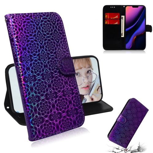 Etui en PU motif de fleurs avec support et cordon violet pour votre Apple iPhone XR (2019) 6.1 pouces