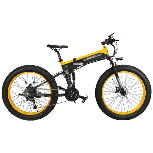 VTT électrique pliant fatbike LANKELEISI XT750 Plus jaune - Pliable, 26'', 1000W, Batterie amovible 48V 12.8Ah