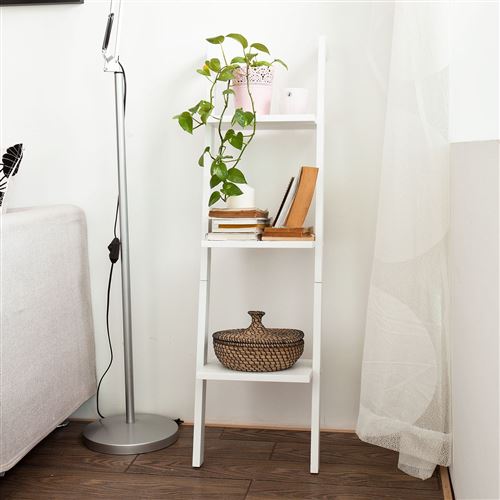 Étagère murale style échelle pour salon salle de bain Meuble de rangement L33xH121xP23cm -3 étages, Blanc FRG32-W SoBuy®