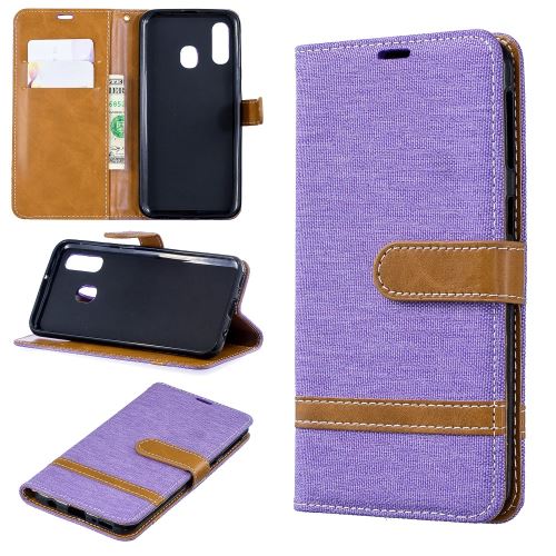 Etui en PU tissu jeans de couleur assortie violet pour votre Samsung Galaxy A40