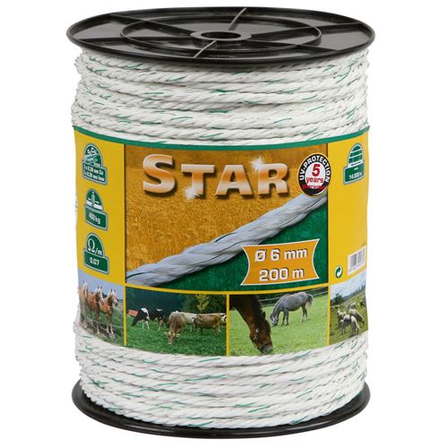 Kerbl Corde pour clôture électrique Star 200 m blanc-vert 6 mm 44538