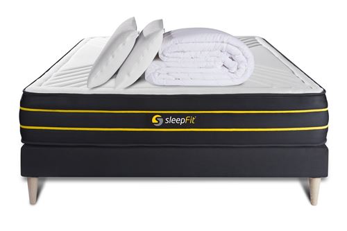 Sleepfit Noir Pack Matelas Ultra 140X200 + Sommier + Couette + 2 Oreillers
