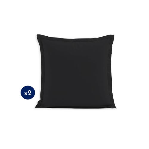 Home Passion Lot De 2 Taies d'oreiller Volant Plat Piqué 57 Fils, Coton, Noir, 63x63 cm