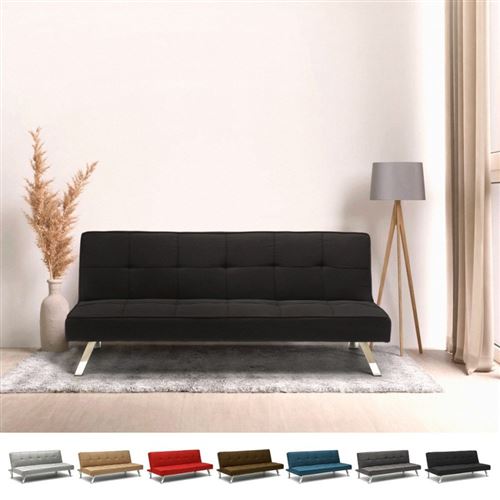Canapé Clic Clac Convertible en tissu 2 places design moderne Gemma, Couleur: Noir