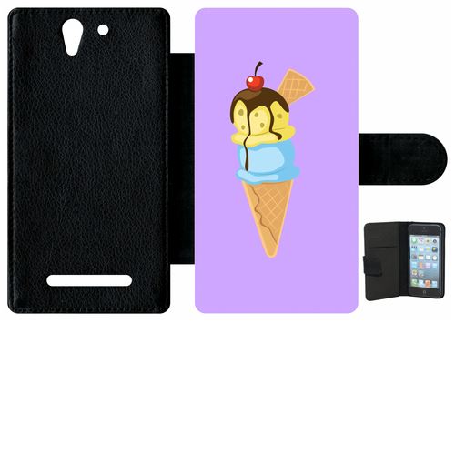 Étui Porte Feuille Sony Xperia C3 Et C3 Dual Glace Cornet Violet