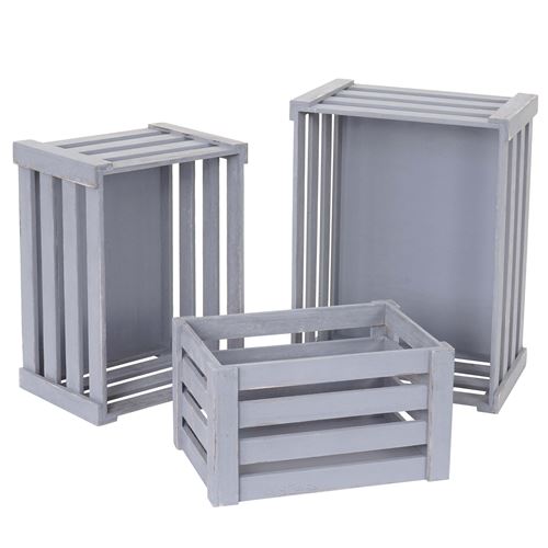Set de 3 paniers en bois MENDLER HWC-C56 gris shabby