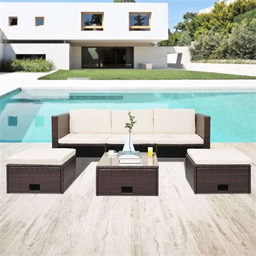 Vidaxl salon de jardin 4 pcs avec coussins r&eacute;sine tress&eacute;e marron 43103