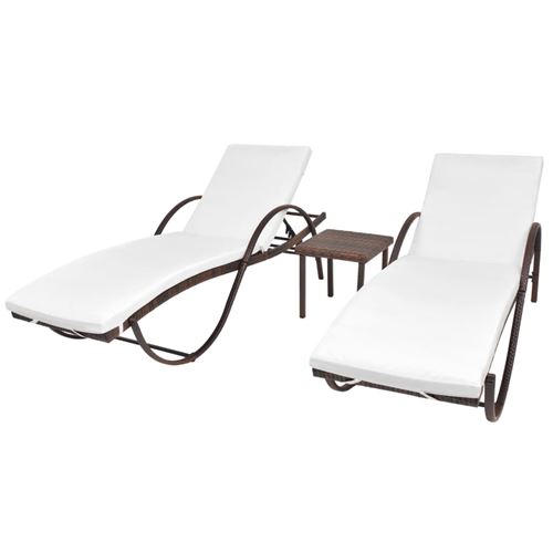 VIDAXL  - Chaises longues 2 pcs avec table R&eacute;sine tress&eacute;e Marron Brown