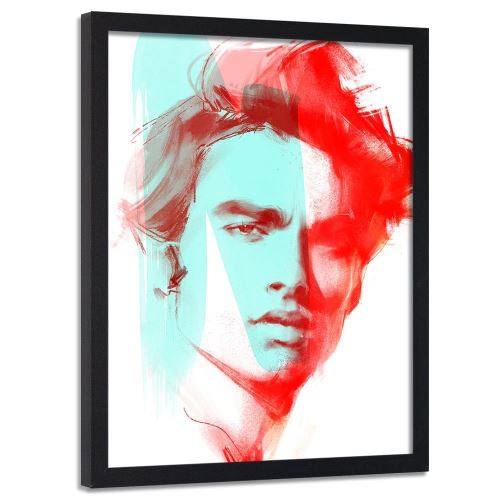 Feeby Tableau murale décorative Image encadrée cadre mural noir, Portrait rouge homme 40x60 cm