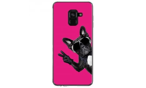 Coque souple pour Samsung Galaxy A8 2018 avec impression Motifs chien à lunettes sur fond fushia