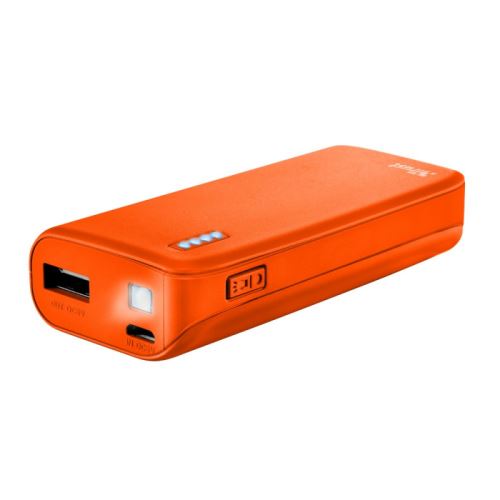 Trust Primo PowerBank 4400 - Mobiele oplader - 4400 mAh - 5 Watt - 1 A (USB) - op kabel: Micro-USB - neon oranje