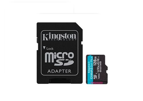 Kingston Canvas Go! Plus - Carte mémoire flash (adaptateur microSDXC vers SD inclus(e)) - 128 Go - A2 / Video Class V30 / UHS-I U3 / Class10 - microSDXC UHS-I