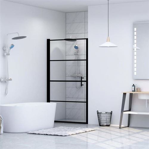 Porta Per Doccia In Vetro Temperato 91x195 Cm Nera - Vidaxl