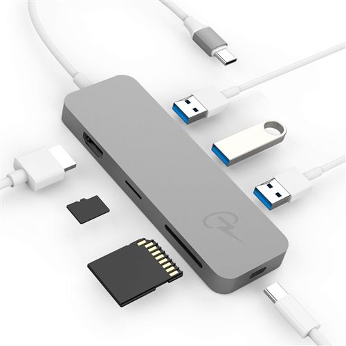 Hub USB C, Adaptateur CharJenPro AGRÉÉ, HDMI 4K, USB 3.0, Lecteur de Carte Micro/SD, Power Delivery, Apple MacBook Pro 2018, 2017