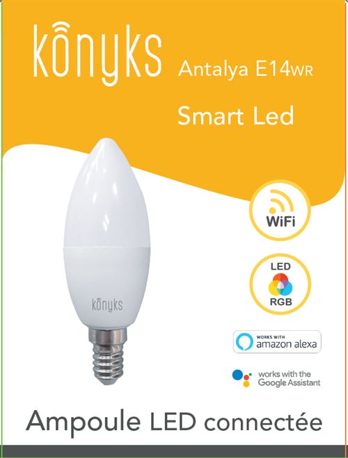 Ampoule connectée Wi-Fi Konyks Antalya E14WR - LED RGB E14, 350 Lumens, 4.5W, compatible Alexa et Google Home, automatisations faciles