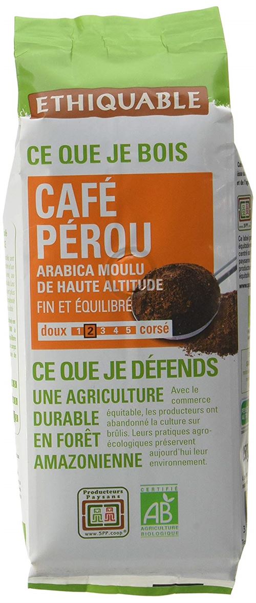 Ethiquable Café Moulu Pérou Bio et Équitable 250 g Producteurs Paysans - Lot de 4