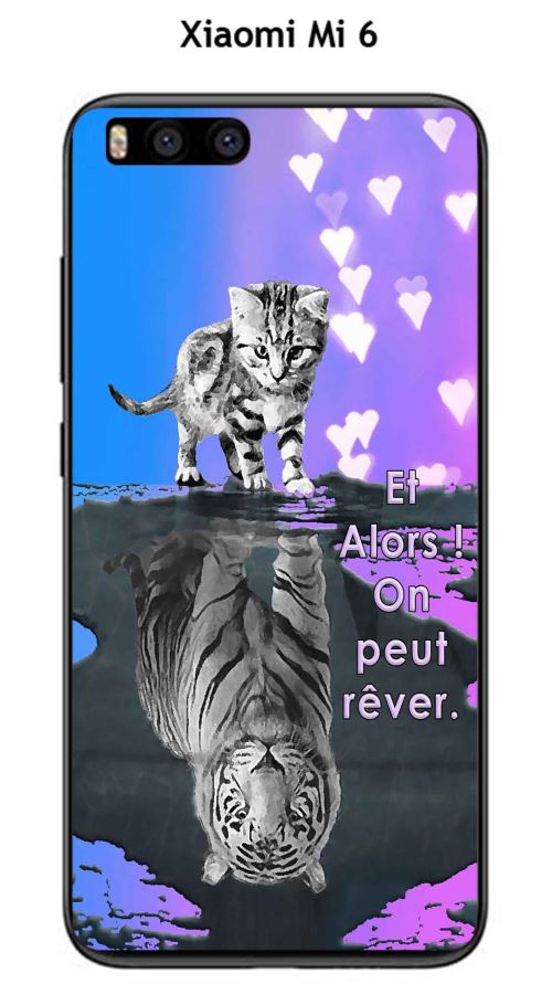 Coque TPU gel souple Xiaomi Mi 6 design Chat Tigre Blanc fond bleu rose Et Alors !
