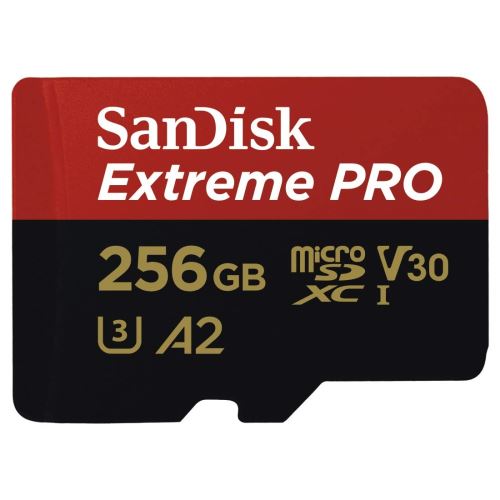 Carte Mémoire microSDXC SanDisk Extreme PRO 256 Go + Adaptateur SD avec Performances Applicatives A2 jusqu'à 170 Mo/s, Classe 10, U3, V30