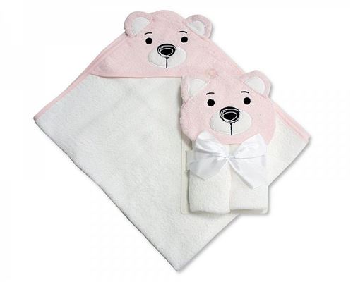 Nursery Time cape de bain Ours 75 x 75 cm coton blanc/rose