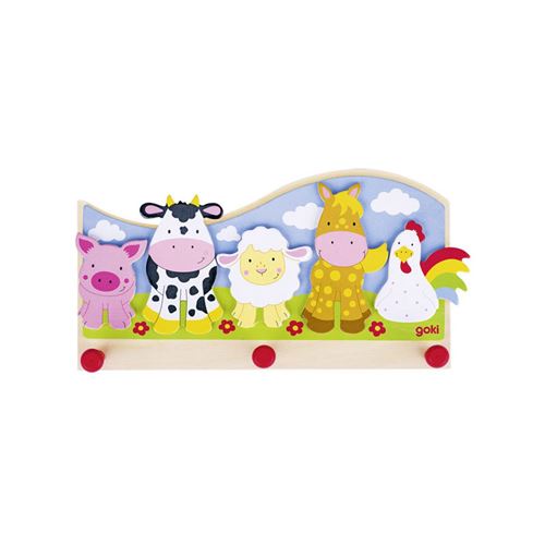 Portemanteau en bois, les animaux de la ferme