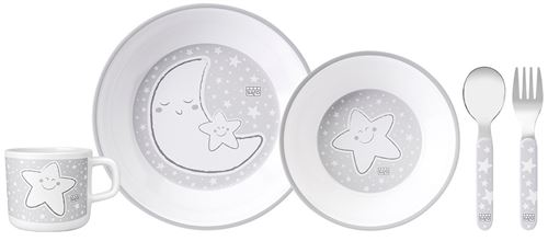 Saro set d'alimentation Little Stars mélamine 5 pièces blanc/gris