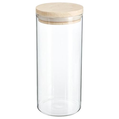 bocal verre cylindre hermétique bois 1.3l 9.7x22cm