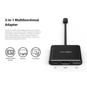 Adaptateur XP-PEN ACW01 USB-C vers USB 3.0, HDMI 4K, PD, pour Connection  Tablette Graphique avec Ecran, Télévision, Chargement Smartphone
