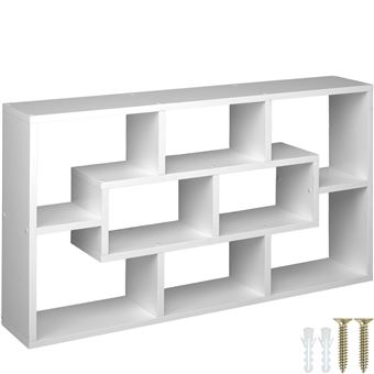 TecTake Étagère Murale 8 Compartiments Bois MDF - 85x16x48cm, Blanc, Rangement Salon/Bureau