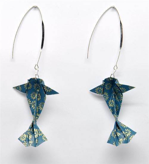 Boucles d'oreille papier origami carpe turquoise - the cocotte