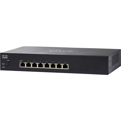 CISCO SG250-08HP Géré L2/L3 Gigabit Ethernet (10/100/1000) Noir Connexion Ethernet, supportant l'alimentation via ce port (PoE)