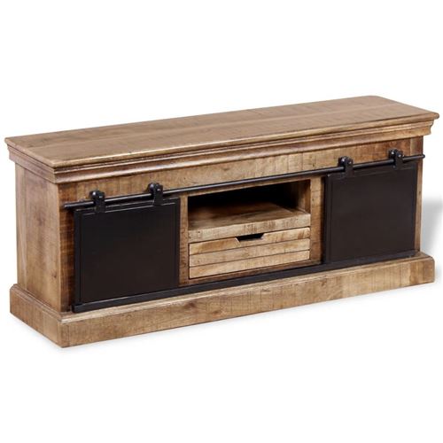Meuble tv avec 2 portes coulissantes bois de manguier massif 244019