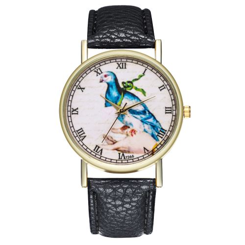 Dames de pigeon messenger classique authentiques regarder la tendance de l'horloge à quartz femelle T266-Anoir