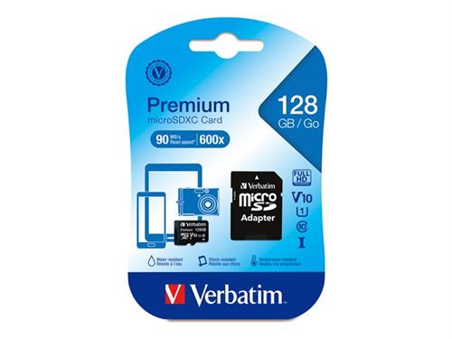 Verbatim Premium - Carte mémoire flash (adaptateur SD inclus(e)) - 128 Go - UHS Class 1 / Class10 - 300x - microSDXC UHS-I