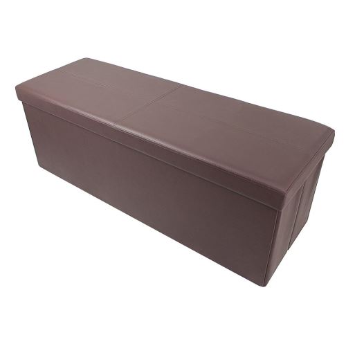 Todeco - Lederlook vouwbank, opvouwbare opslag Ottoman, Gestikte en getufte afwerking, 110 x 38 x 38 cm (43,3 x 15 x 15 inch), Bruin, Maximale lading: 330 lbs