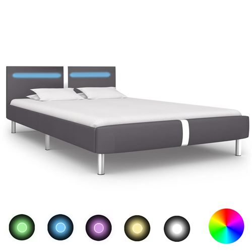 vidaXL Bedframe met LED kunstleer grijs 140x200 cm