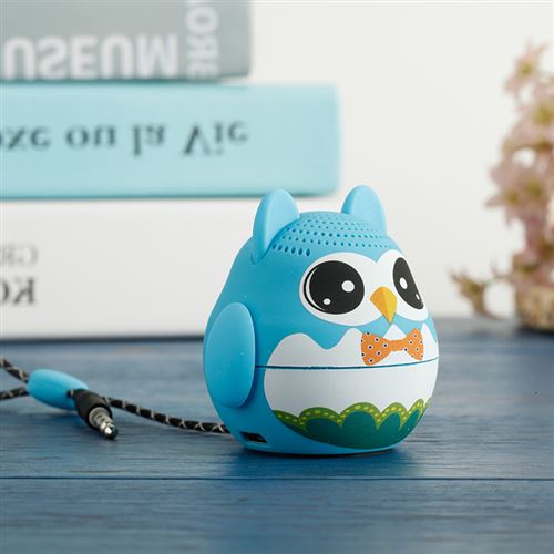 Mini Haut-Parleur Bluetooth Design Cartoon Hibou Bleu