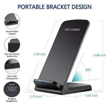 Fast Wireless Charger Stand pour Samsung Galaxy  S10/S10+/S10e/S9/S8/S8+/S7 Edge Note 9/8 pour iPhone X/XS  Max/XR/XS/8/8+/Huawei Mate 20